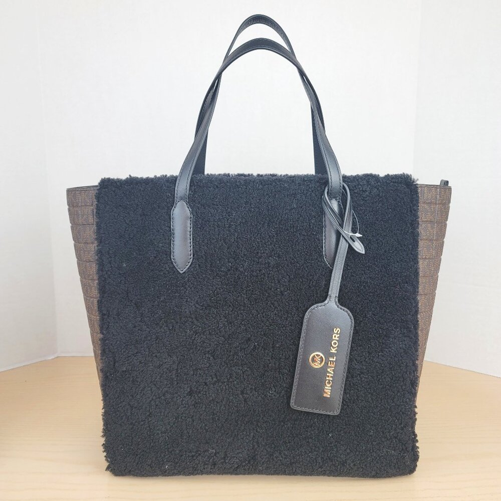 Michael Kors Sinclair Large East-West Monogram Faux-Fur Tote Bag Shearling New